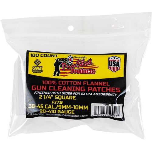 Pro-Shot 38-45 cal/20-410ga Square Patches 100 Pack - 103