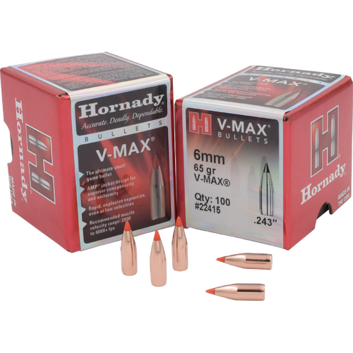 Hornady V-MAX® Projectiles 6mm cal 65 gr 100 Pack