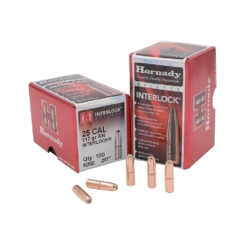 Hornady .257 25 cal 117 grain RN Interlock Bullets 100 pack - 2550