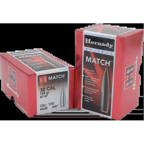 Hornady MATCH® Rifle Projectiles 30 Caliber .308 155gr Boat Tail Hollow Point - 100 Pack - 3039