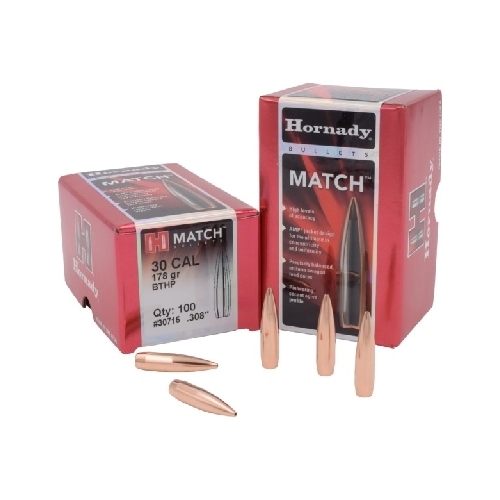 Hornady .308 30 cal 178 grain BTHP Match Bullets 100 pack - 30715