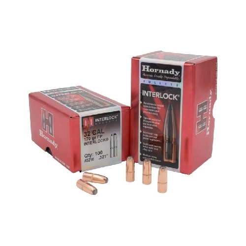 Hornady .321 32 cal 170 grain FP Interlock Bullets 100 pack – for 32 Win Special - 3210