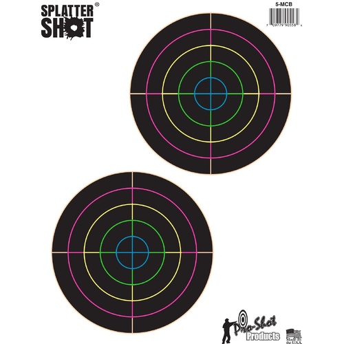 Pro-Shot Splatter Shot 5" Bullseye Multi-Colour Targets on 8.5"x11" Tag Paper - 10 pack - 5B-MC-10PK