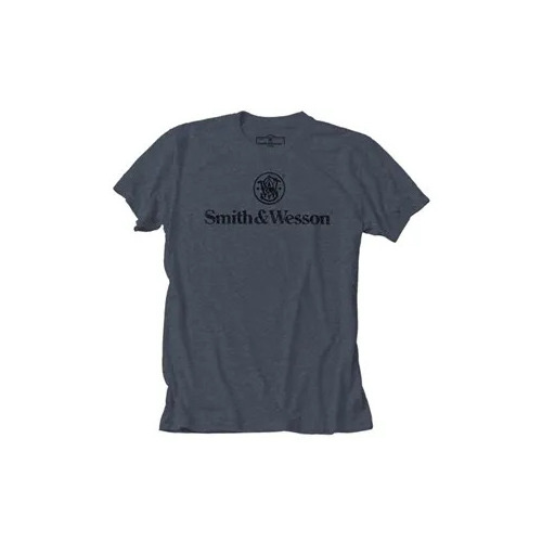 Smith & Wesson Distressed Logo Premium Tee in Denim Heather - L