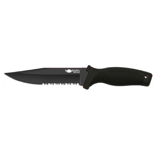 Buffalo River 6" Maxim Half Serrated Tactical Blade Black No Slip Handle - BRKM115