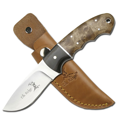 Elk Ridge Burl Wood Handle Hunting Knife - K-ER-128