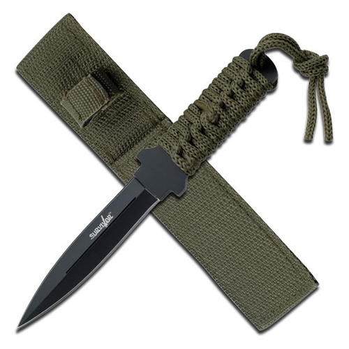 Survivor Fixed Double Edged Blade Full Tang Military Green - K-HK-7521