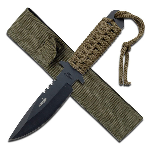 Survivor Fixed Reverse Serrated Blade Full Tang Military Green - K-HK-7525