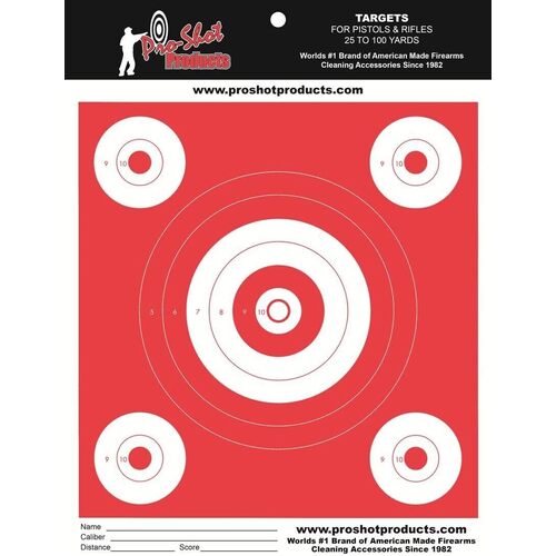 Pro-Shot Heavy Paper Target 8.5x11" Orange Glow Bullseye 6 Pack - OG-6