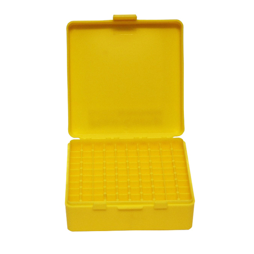 Max-Comp Pistol Ammo Box 100 Round Flip-Top 38 Special 357 Mag - Yellow -PTAB002