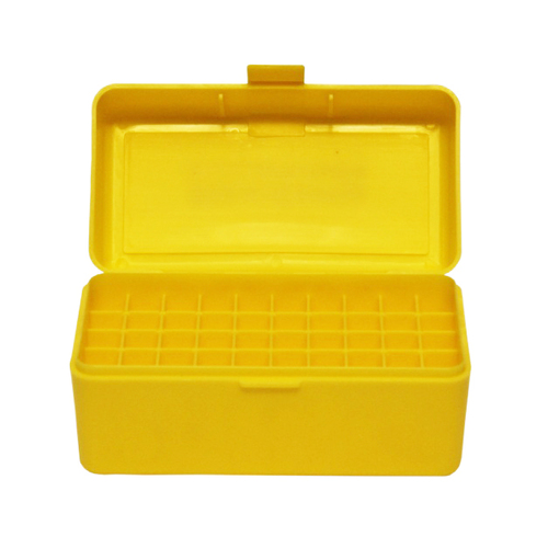 Max-Comp Rifle Ammo Box - 50 Round Flip-Top 223 Rem 204 Ruger - Yellow - PTAB004