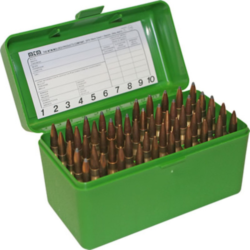 MTM Rifle Ammo Box - 50 Round Flip-Top 223 Rem 204 Ruger 6x47 - Green RS-50-10