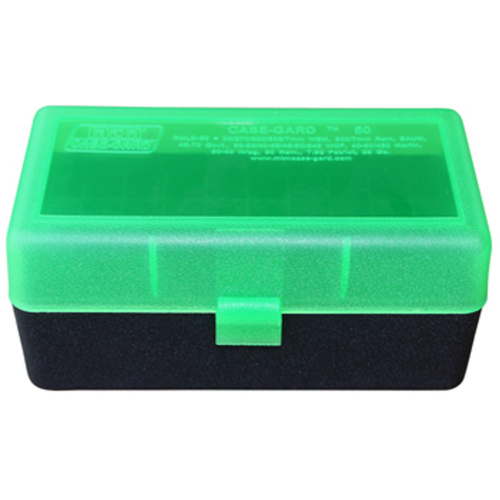 MTM Rifle Ammo Box - 50 Round Flip-Top 22-250 6mm PPC 7mm BR - Clear Green/Black RS-S-50-16T