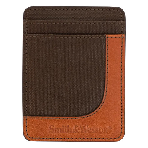 Smith & Wesson Mens Wax Canvas Money Clip Wallet - Brown